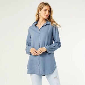 NWT Coco + Carmen Skyla Button Down Tunic Top Smokey Blue Small Medium